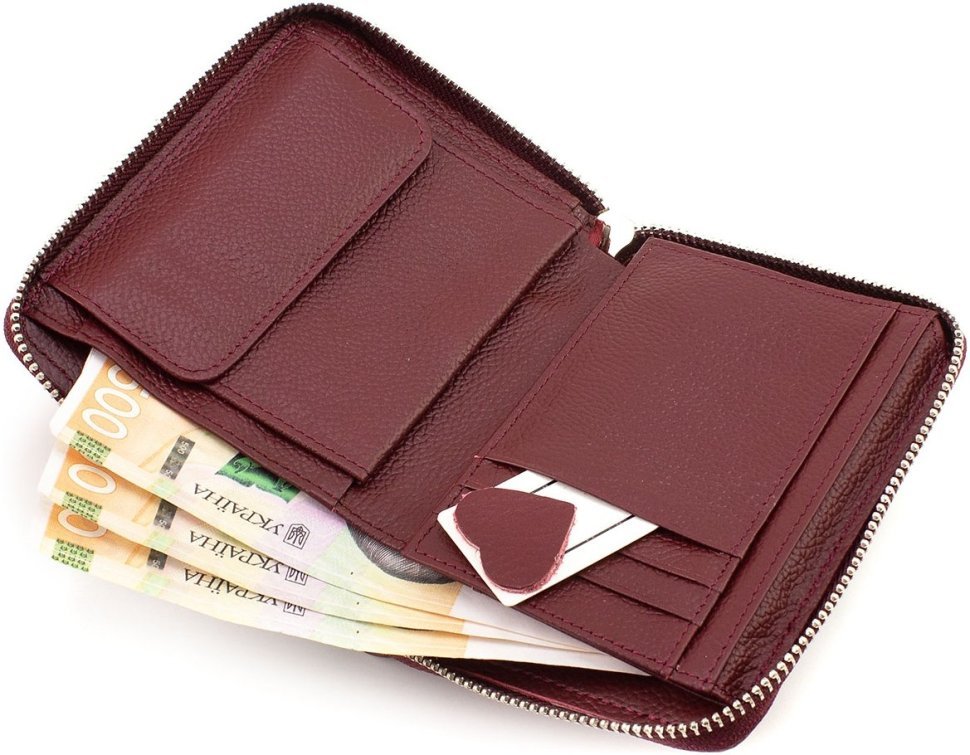 Шкіряний жіночий гаманець бордового кольору з монетницею ST Leather 1767281