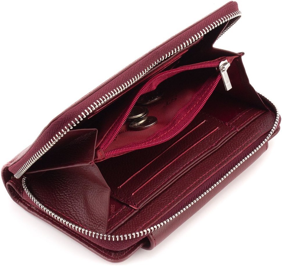 Бордовый женский кошелек среднего размера из натуральной кожи флотар ST Leather 1767381