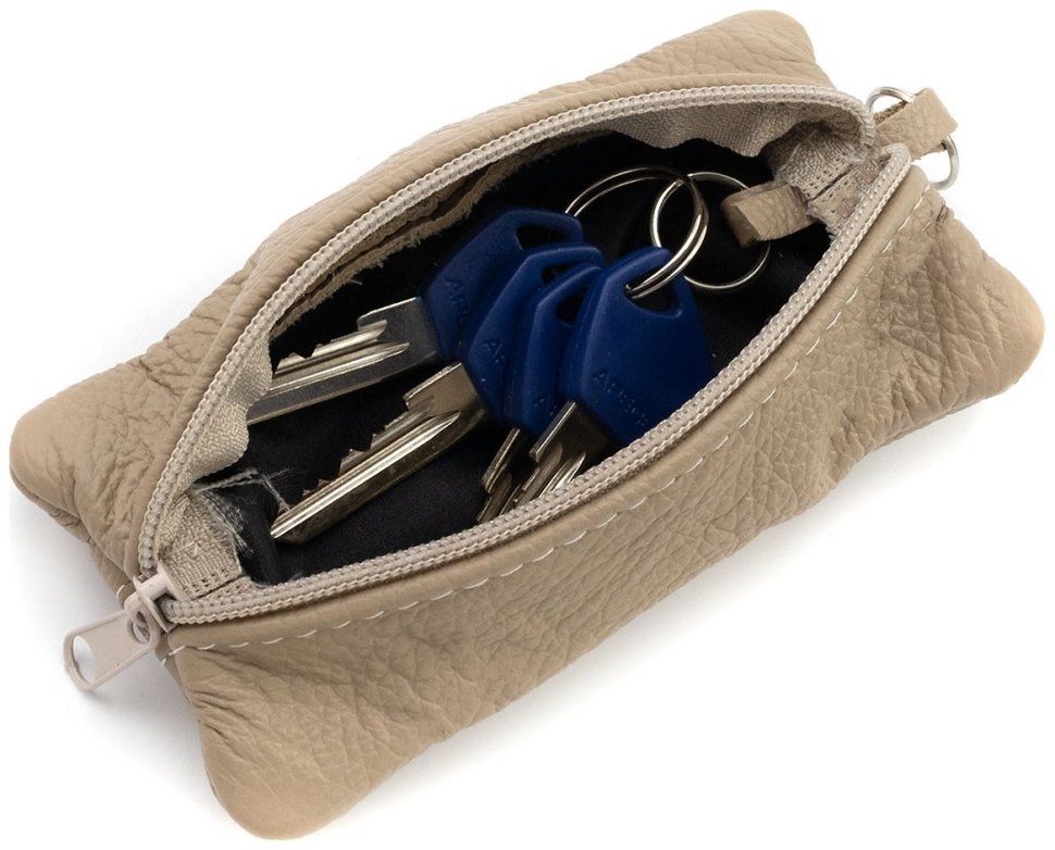 Большая кожаная ключница на два отделения для ключей Leather Collection 97781 цвет бежевый modnotak фото №5