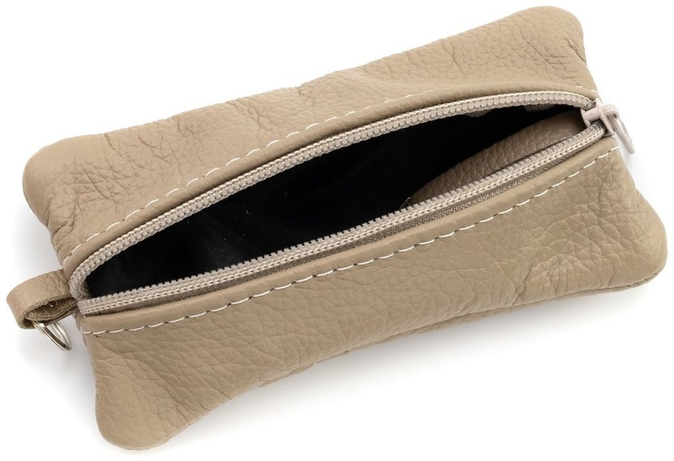 Большая кожаная ключница на два отделения для ключей Leather Collection 97781 цвет бежевый modnotak фото №3