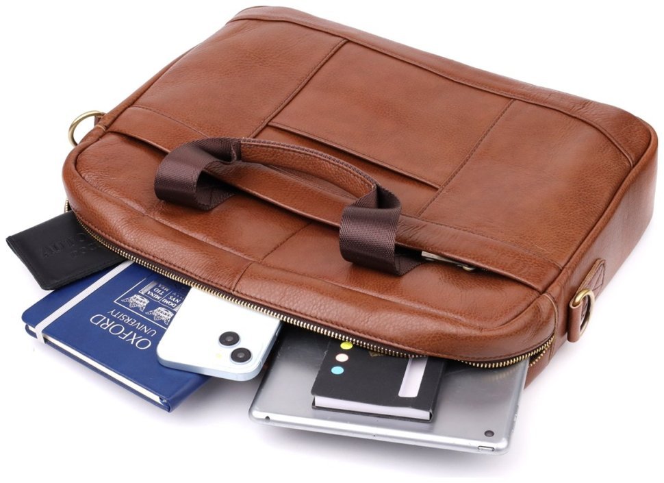 Деловой мужской кожаный портфель для работы и ноутбука до 15" Vintage 98181 коричневого цвета modnotak фото №9