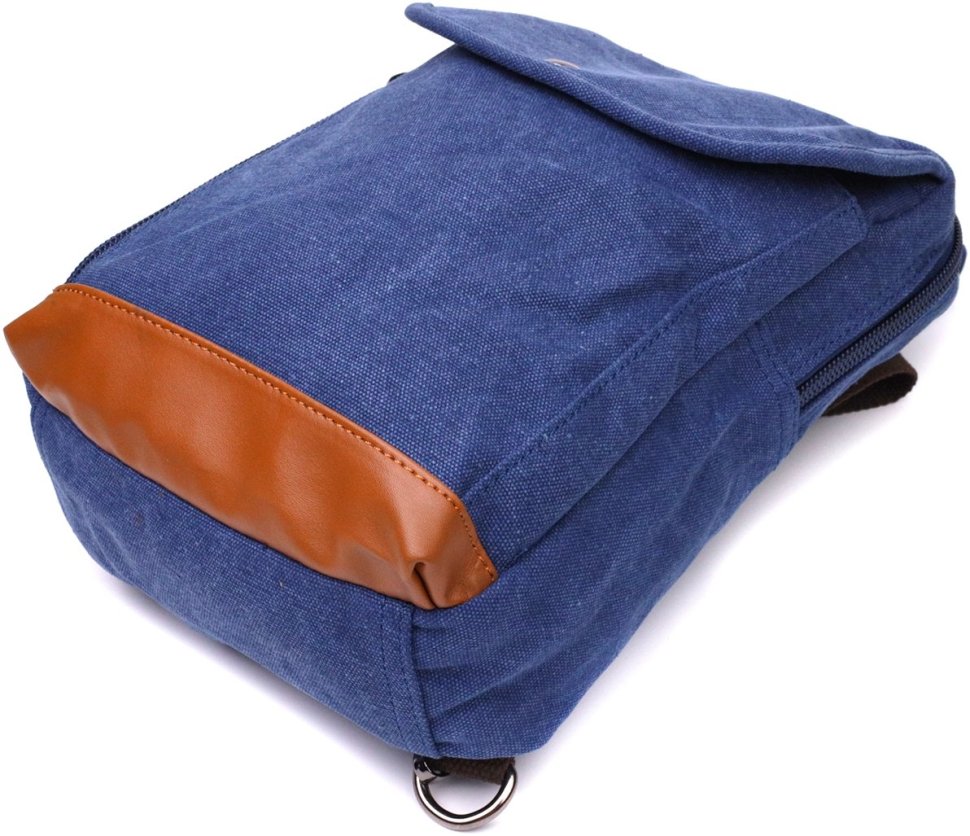 Синий мужской слинг-рюкзак из плотного текстиля на молнии Vintage 2422184