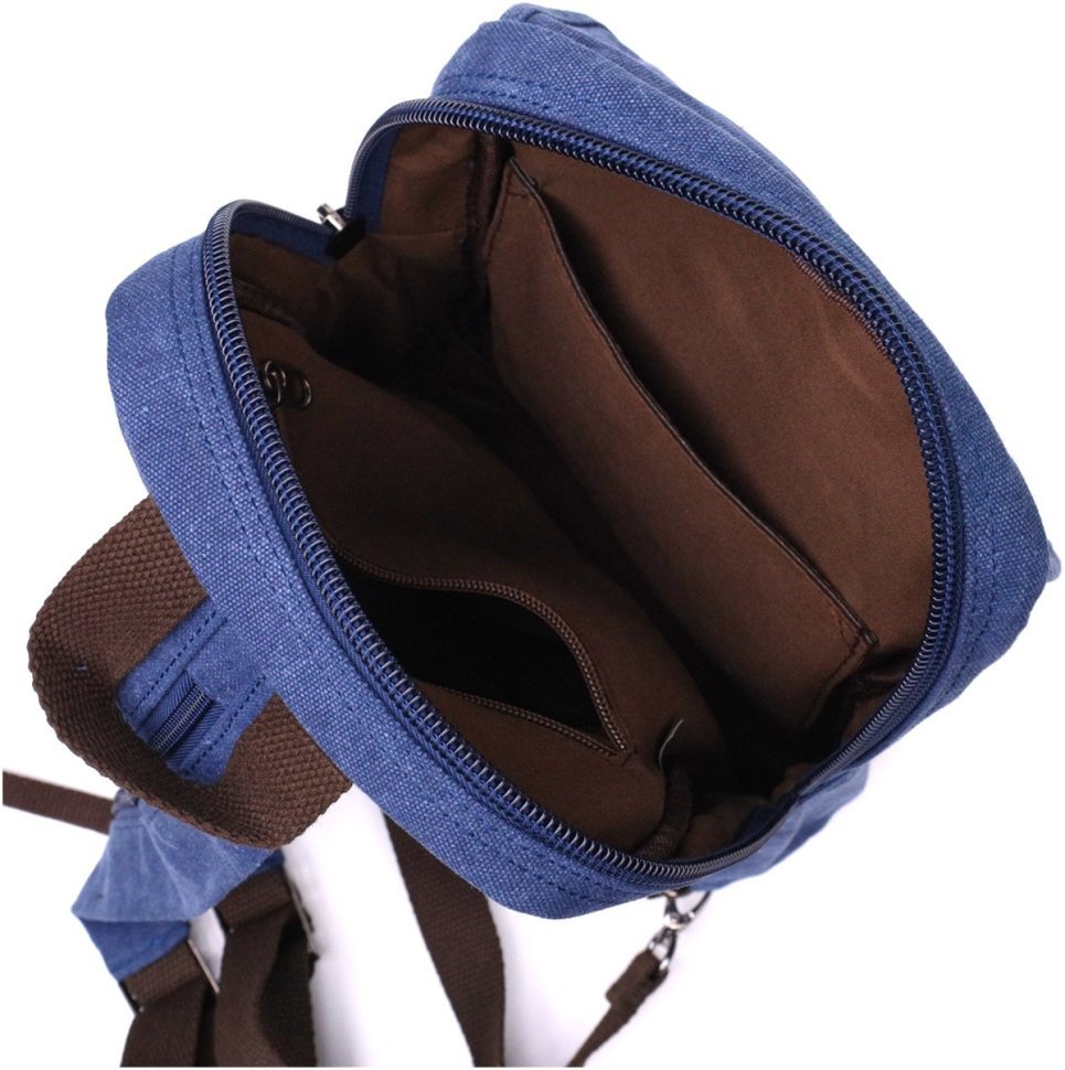 Синий мужской слинг-рюкзак из плотного текстиля на молнии Vintage 2422184