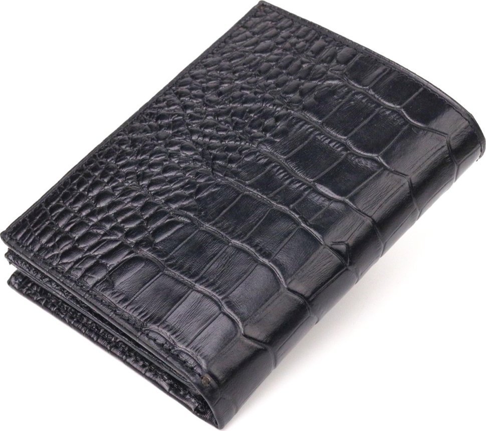 Чорний маленький гаманець із натуральної шкіри з тисненням під крокодила CANPELLINI (2421673)