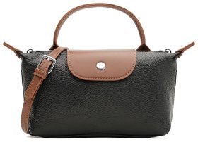 Компактная женская сумка из фактурной кожи на молнии через плечо Borsa Leather 108881 черного цвета