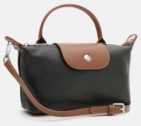 Компактная женская сумка из фактурной кожи на молнии через плечо Borsa Leather 108881 черного цвета