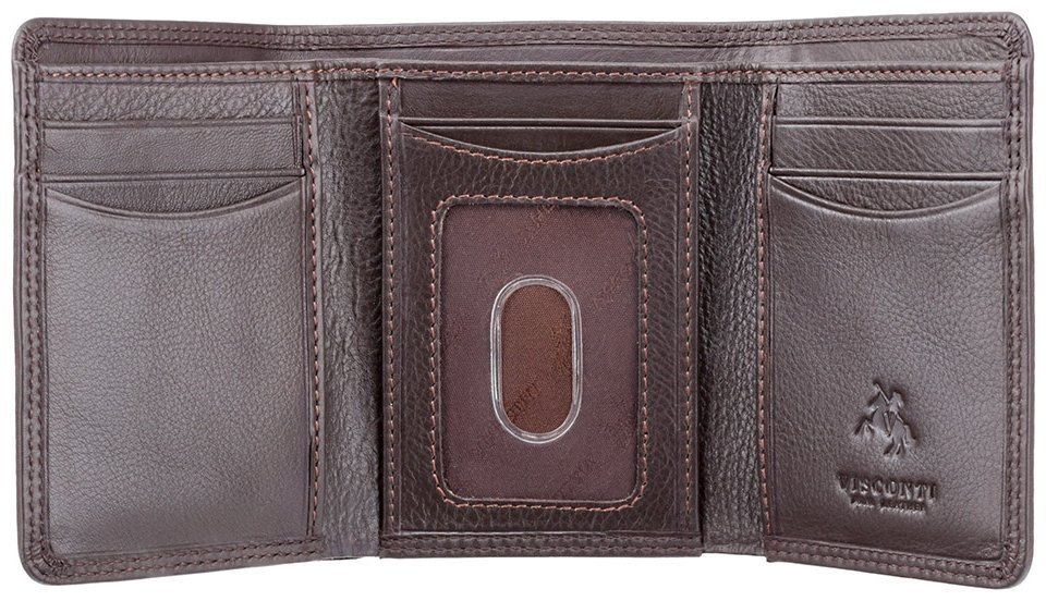 Коричневий гаманець з натуральної шкіри невеликого розміру без застібки Visconti Compton 68881