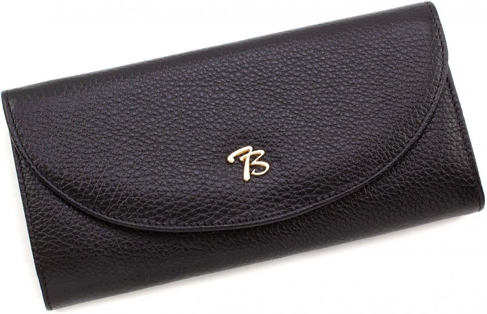 Жіночий чорний довгий гаманець з натуральної шкіри на кнопці Tony Bellucci (12479)
