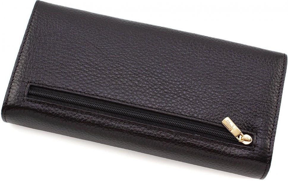Жіночий чорний довгий гаманець з натуральної шкіри на кнопці Tony Bellucci (12479)