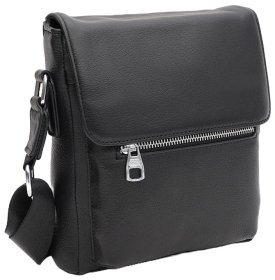 Сумка планшет для чоловіків із фактурної шкіри з текстильним плечовим ременем Ricco Grande 109281 чорного кольору