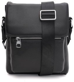 Сумка планшет для чоловіків із фактурної шкіри з текстильним плечовим ременем Ricco Grande 109281 чорного кольору