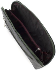 Кожаная женская косметичка в темно-зеленом цвете на молнии KARYA 69781