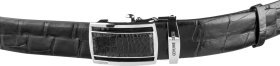 Ремень-автомат из фактурной кожи крокодила черного цвета CROCODILE LEATHER (024-18239)
