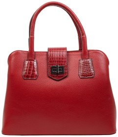 Большая женская кожаная сумка красного цвета с двумя ручками Desisan 80482