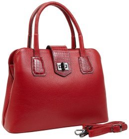 Большая женская кожаная сумка красного цвета с двумя ручками Desisan 80482