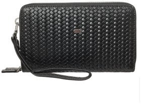 Черная мужская барсетка-клатч из плетеной кожи с кистевым ремешком DESISAN 80782