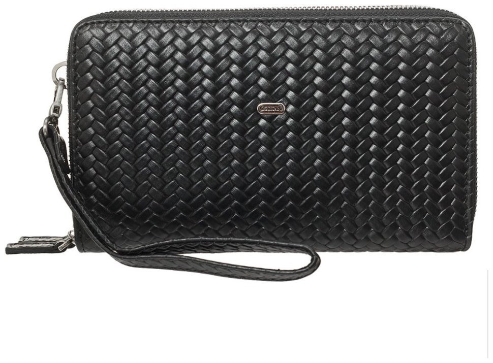 Черная мужская барсетка-клатч из плетеной кожи с кистевым ремешком DESISAN 80782 фото №1 Черная мужская барсетка-клатч из плетеной кожи с кистевым ремешком DESISAN 80782 modnotak фото №1