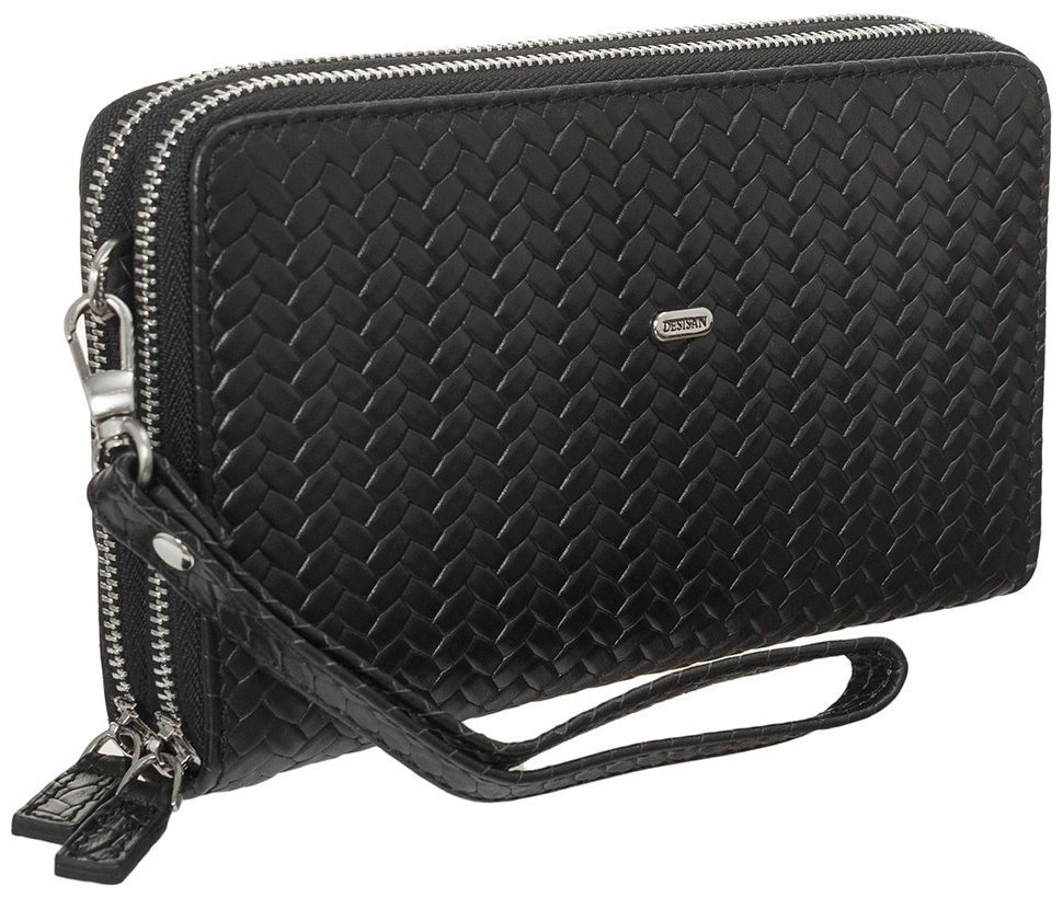Черная мужская барсетка-клатч из плетеной кожи с кистевым ремешком DESISAN 80782 фото №2 Черная мужская барсетка-клатч из плетеной кожи с кистевым ремешком DESISAN 80782 modnotak фото №2