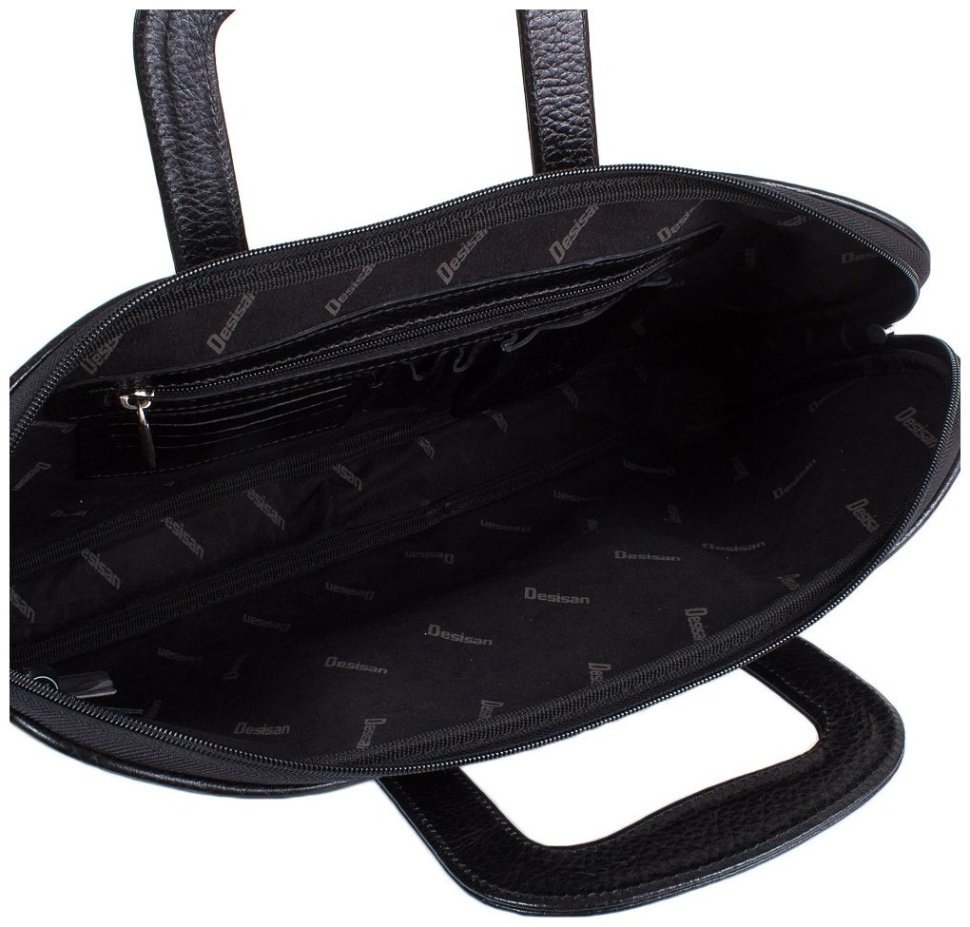 Чоловічий чорний портфель із фактурної шкіри з двома ручками Desisan 81082 фото №4 Чоловічий чорний портфель із фактурної шкіри з двома ручками Desisan 81082 modnotak фото №4