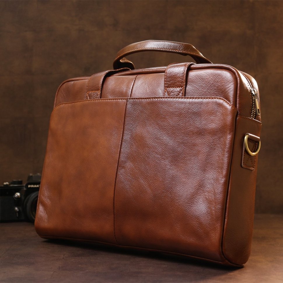 Містка чоловіча сумка для ноутбука з високоякісної шкіри коричневого кольору Vintage (20470)