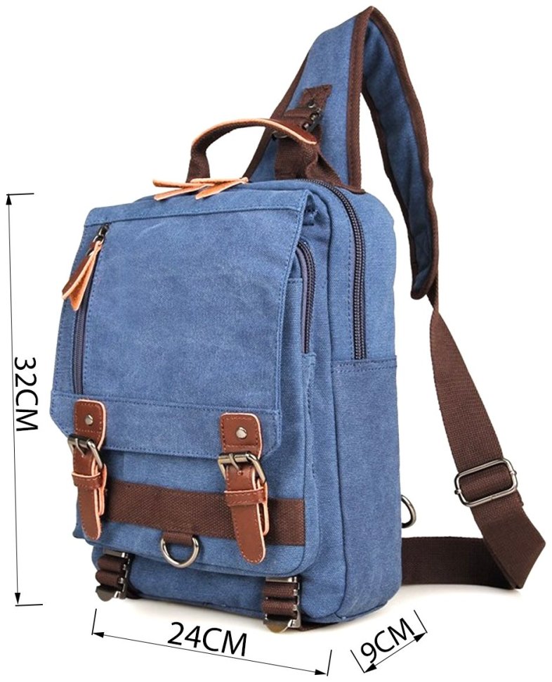 Синій текстильний рюкзак на одне плече VINTAGE STYLE (14482)