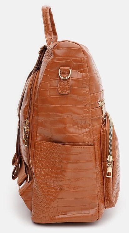 Светло-коричневый женский рюкзак из экокожи под крокодила Monsen 71782