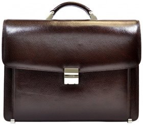 Просторный мужской портфель из натуральной зернистой кожи коричневого цвета Desisan 81782
