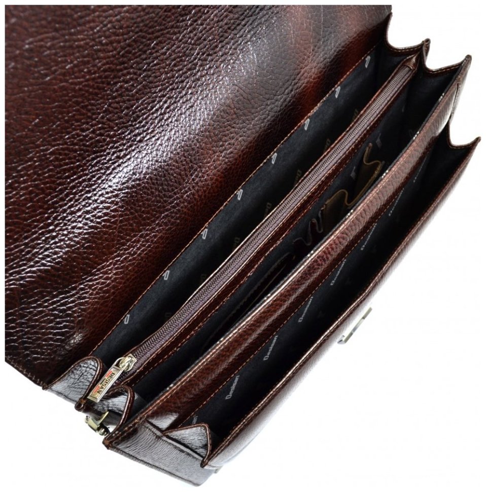 Просторный мужской портфель из натуральной зернистой кожи коричневого цвета Desisan 81782 modnotak фото №4