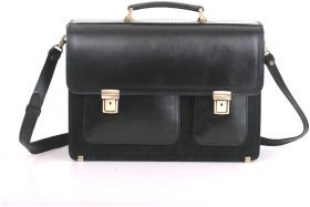 Деловой кожаный портфель черного цвета ручной работы Старинная Италия (10401)