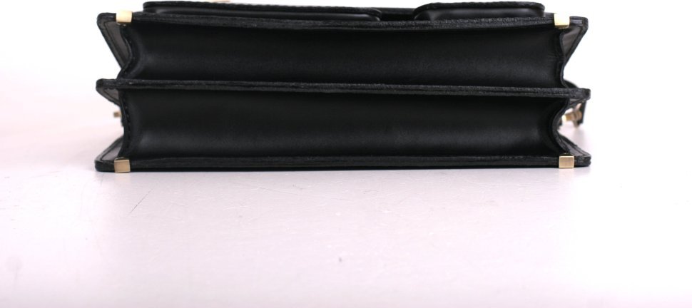 Деловой кожаный портфель черного цвета ручной работы Старинная Италия (10401)