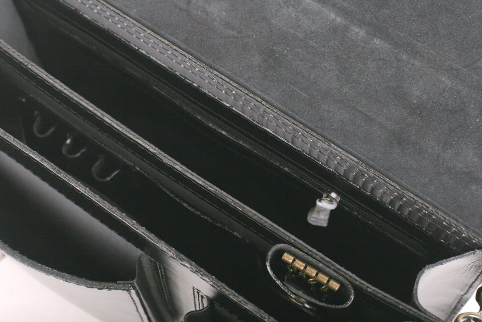 Деловой кожаный портфель черного цвета ручной работы Старинная Италия (10401)