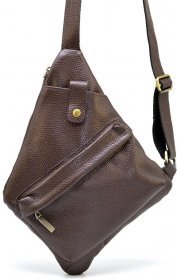 Нагрудная мужская сумка-слинг из натуральной коричневой кожи TARWA (19879)