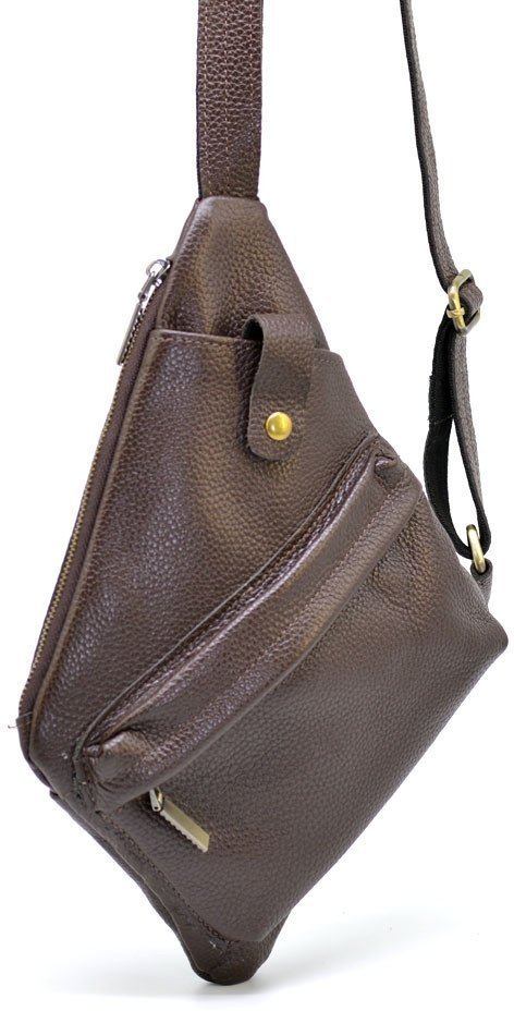 Нагрудна чоловіча сумка-слінг із натуральної коричневої шкіри TARWA (19879)
