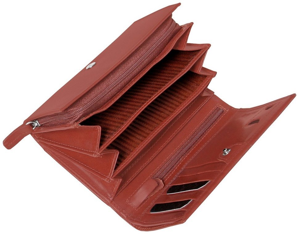 Місткий жіночий гаманець зі шкіри на кнопці коричневого кольору Vip Collection 102382 modnotak фото №3