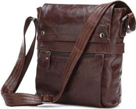Удобная мужская сумка на плечо из натуральной кожи темно-коричневого цвета VINTAGE STYLE (14119)