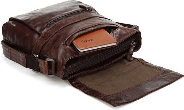 Зручна чоловіча сумка на плече з натуральної шкіри темно-коричневого кольору VINTAGE STYLE (14119)