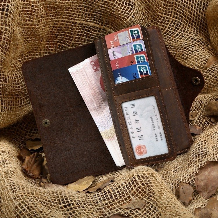 Коричневий чоловічий гаманець вертикального типу з вінтажній шкіри Vintage (14443)