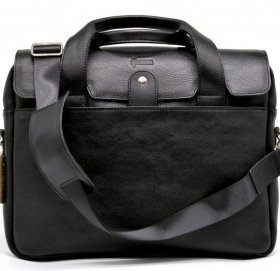 Шкіряна сумка-портфель для ноутбука в чорному кольорі TARWA (19652)