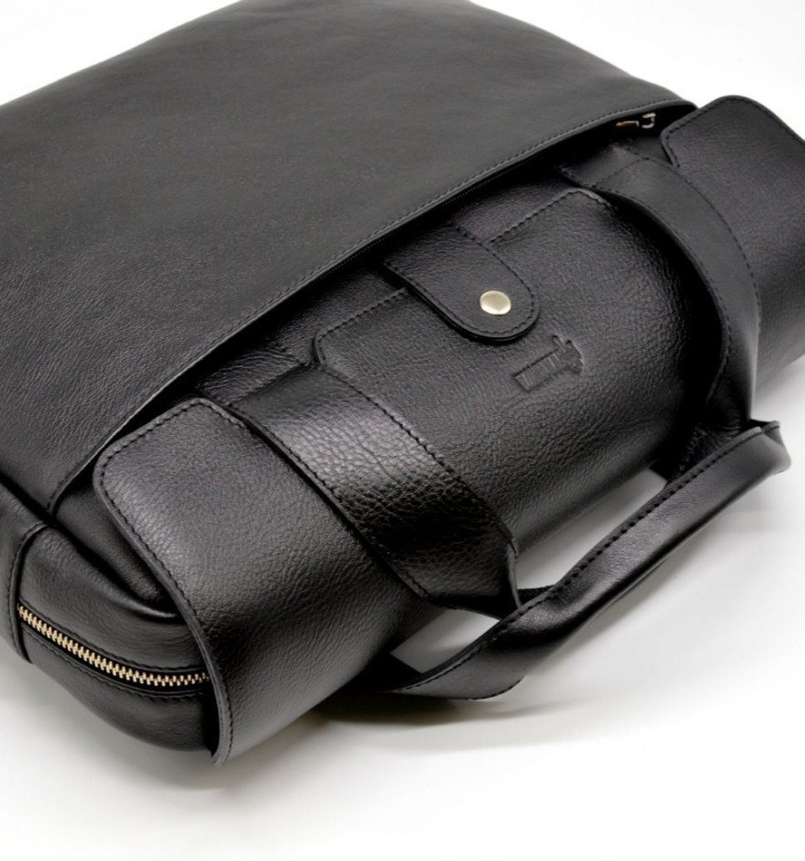 Кожаная мужская сумка-портфель для ноутбука в черном цвете TARWA (19652)