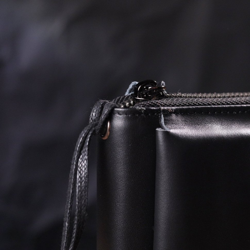 Функциональный мужской клатч из гладкой кожи черного цвета Vintage (2421292) 