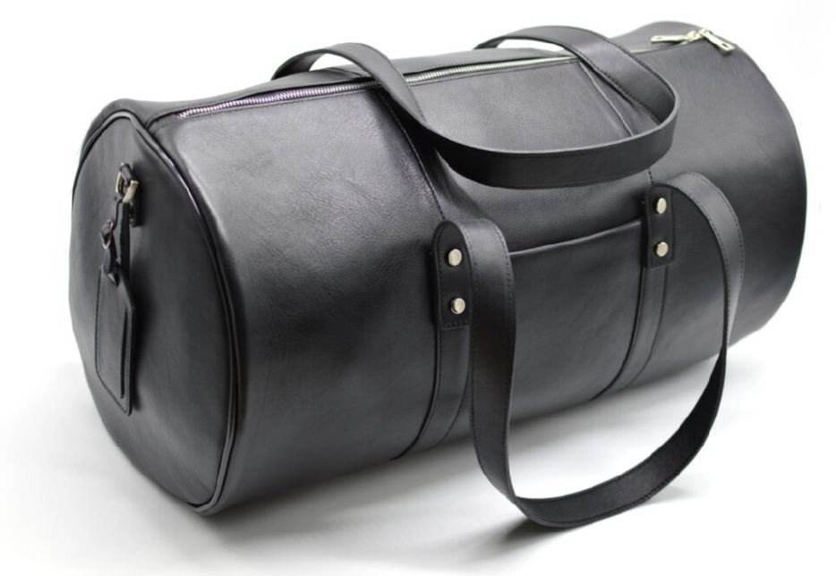 Дорожная сумка-бочонок из натуральной кожи черного цвета TARWA (19949)