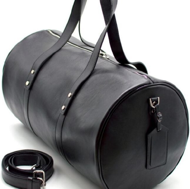 Дорожная сумка-бочонок из натуральной кожи черного цвета TARWA (19949)