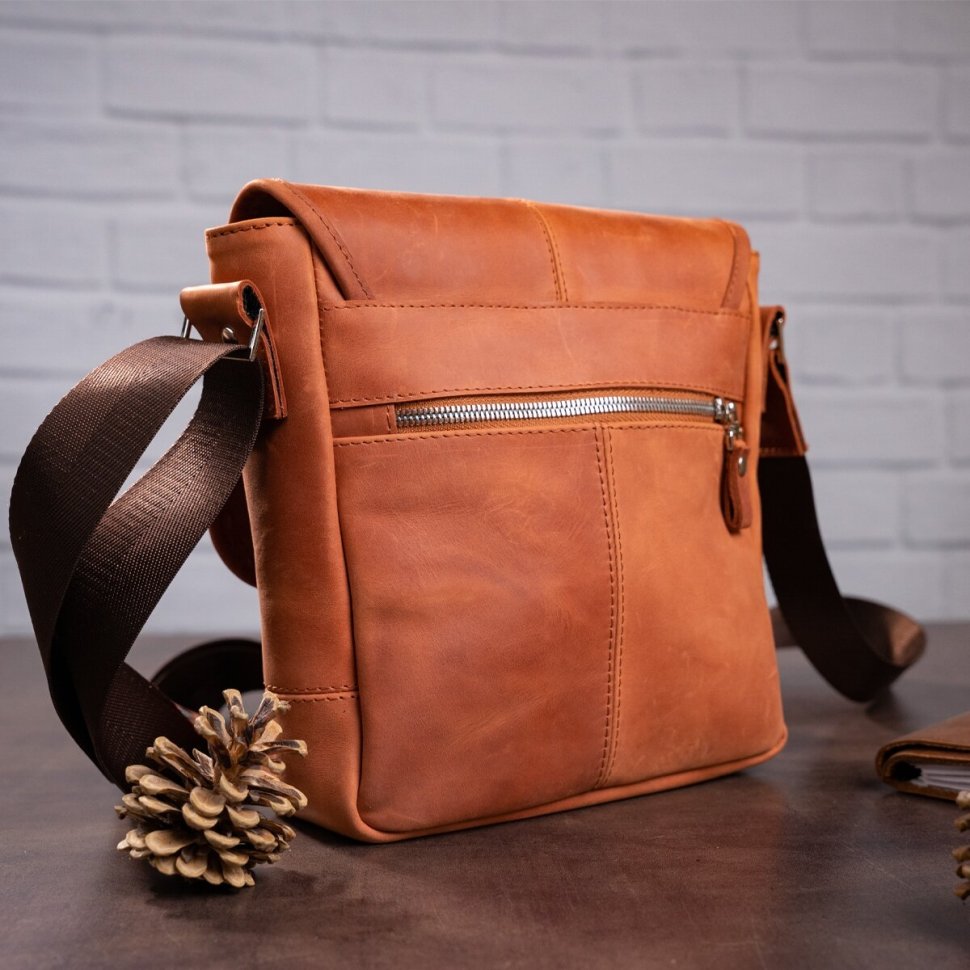 Мужская светло-коричневая сумка из натуральной кожи с эффектом под винтаж SHVIGEL (00883)