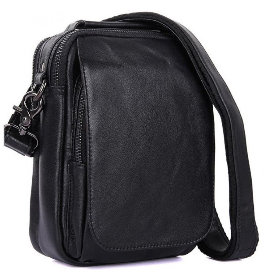 Чоловіча сумка-барсетка з добротної шкіри чорного кольору Tiding Bag (15826)