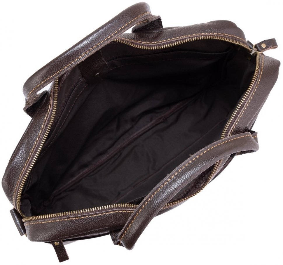 Качественная мужская сумка для ноутбука коричневого цвета с яркой строчкой Allan Marco (15856)