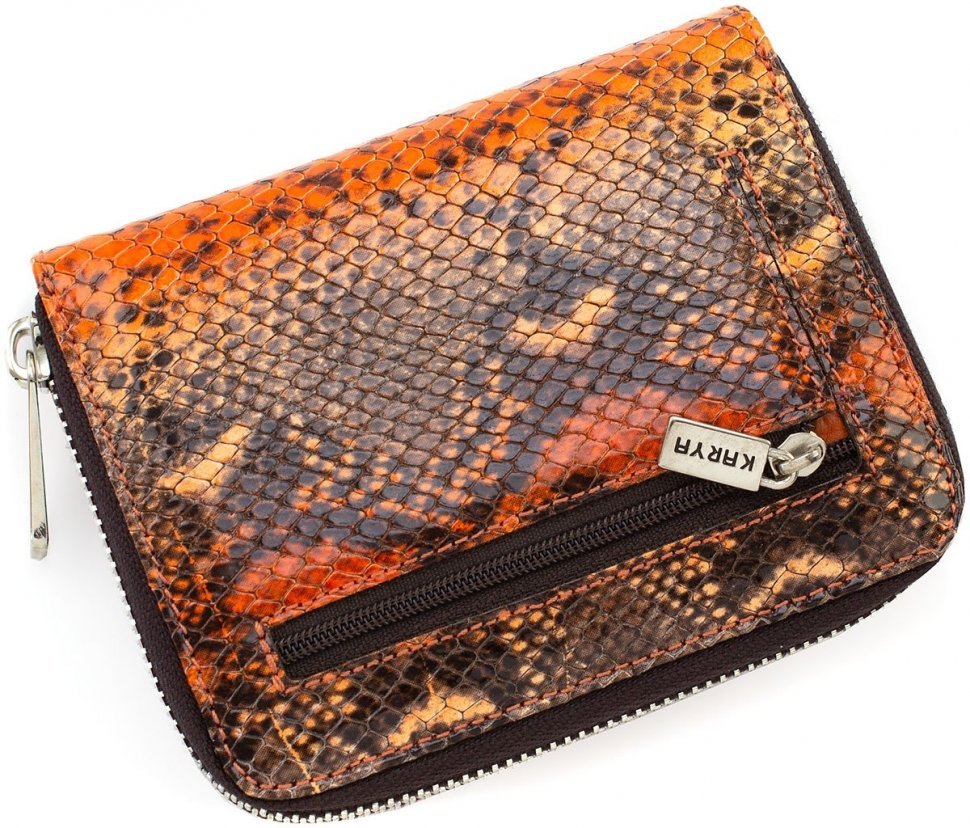 Яскравий жіночий гаманець оранжевого кольору з натуральної шкіри KARYA (19018)