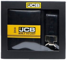 Мужской подарочный набор из портмоне и брелока из натуральной кожи JCB GS01 черного цвета 93982