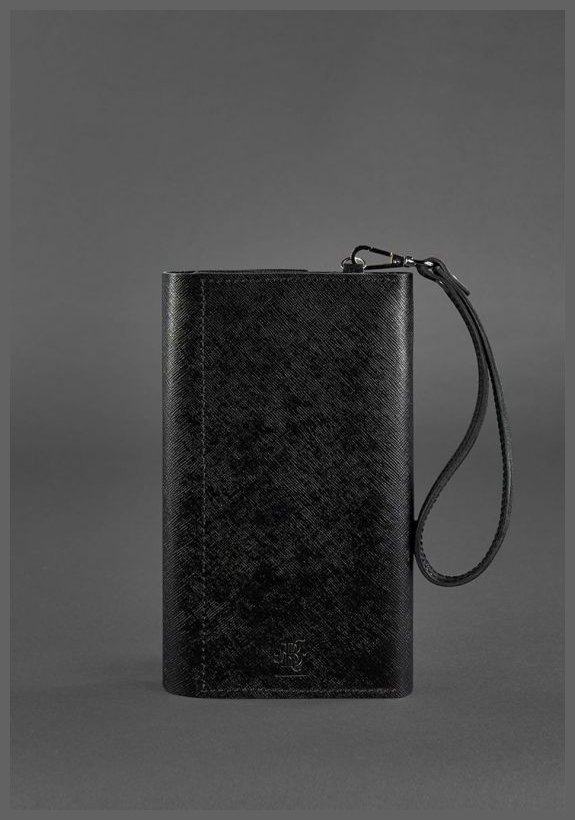 Черный клатч-органайзер из фактурной кожи с фиксацией BlankNote Blackwood (12934)
