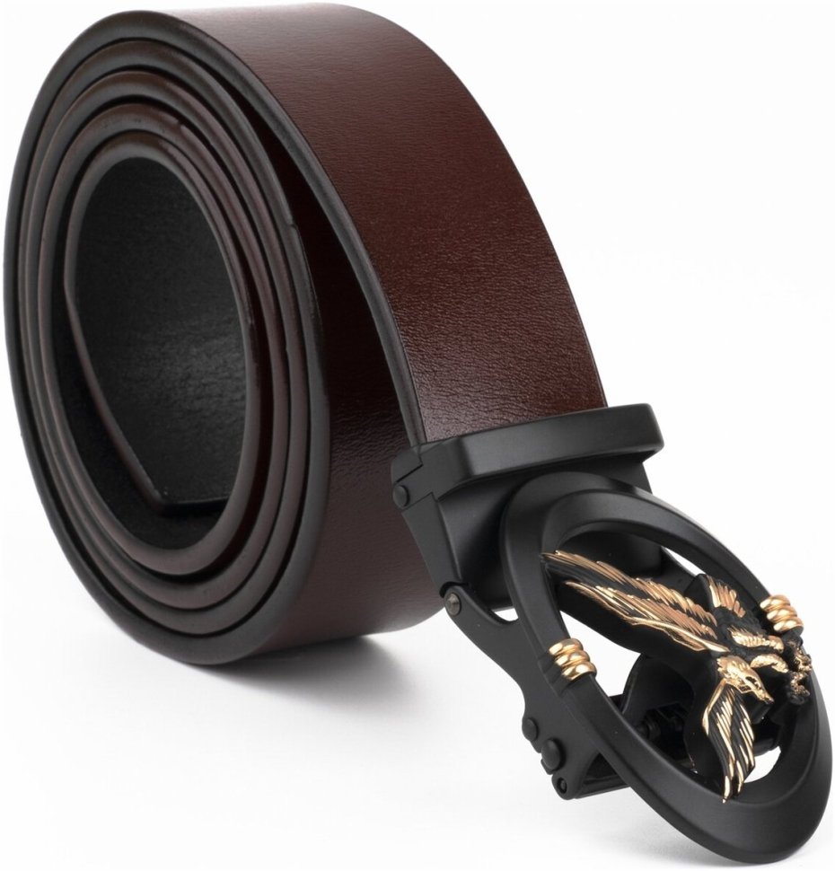 Кожаный мужской ремень коричневого цвета под брюки с автоматической пряжкой в виде орла Vintage 2420298