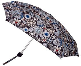 Женский мини-зонт Fulton L501 Tiny-2 The Crown Jewels (механика, серый с принтом драгоценностей) 94082